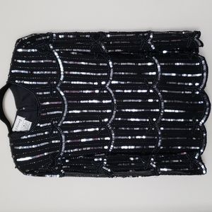 100% Silk Vintage Stenay Black Sequined Blouse - Size S